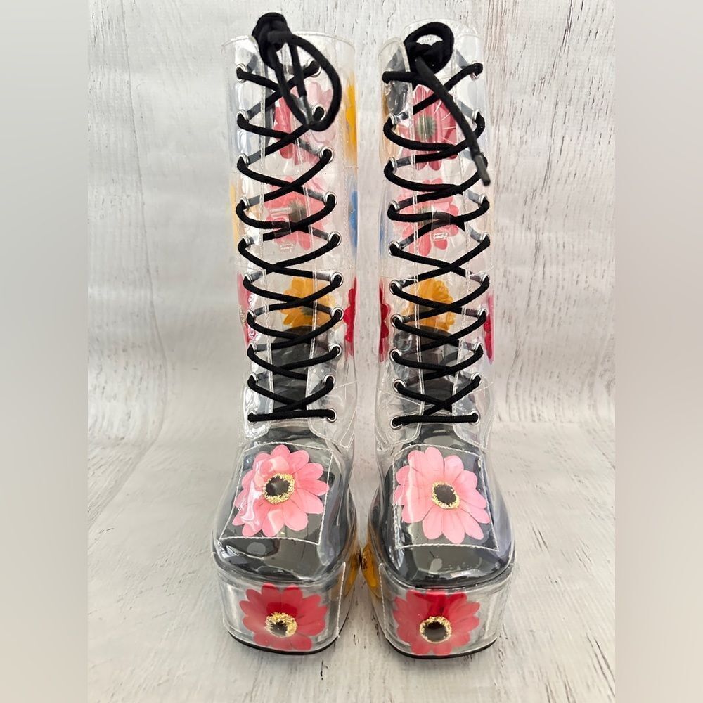 Delia*s Y2k groovy disco get your groove on PVC platform boots Sz 7 - Picture 4 of 11